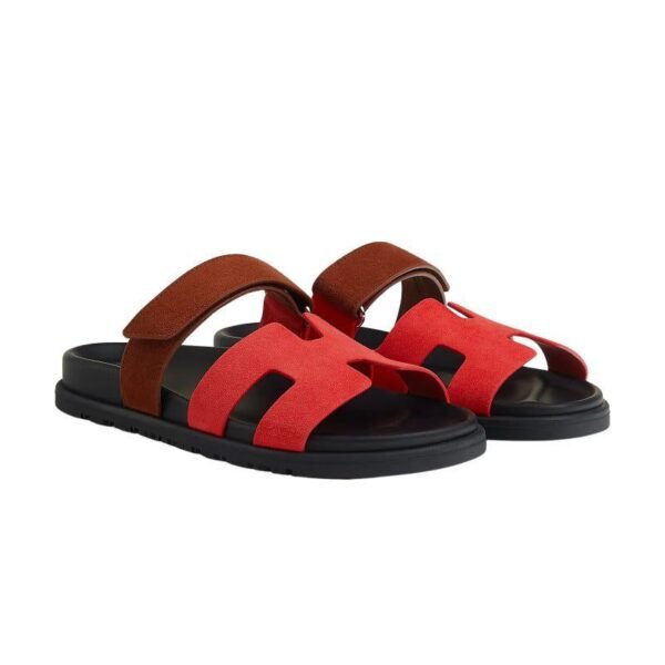 Hermes Women Chypre Sandals Suede Red Pink Rouge Cinétique - Image 3