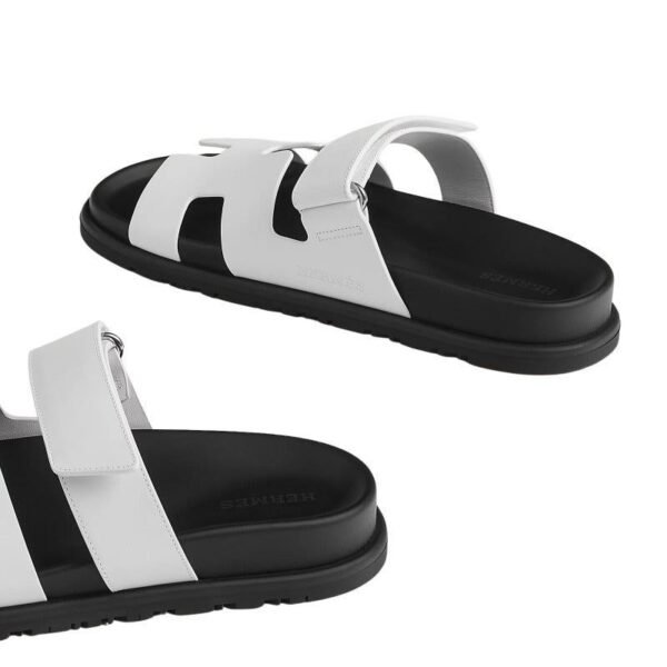 Hermes White Leather Chypre Sandals - Image 3