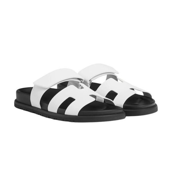 Hermes White Leather Chypre Sandals - Image 5