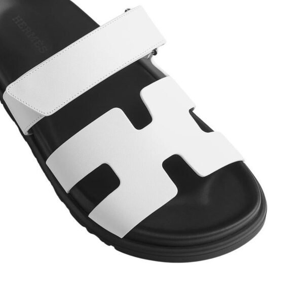 Hermes White Leather Chypre Sandals - Image 4