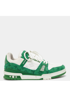 Louis Vuitton White/Green Leather and Denim LV Trainer