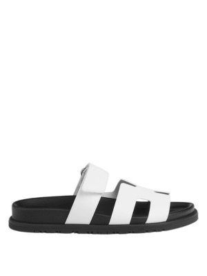 Hermes White Leather Chypre Sandals