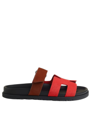 Hermes Women Chypre Sandals Suede Red Pink Rouge Cinétique